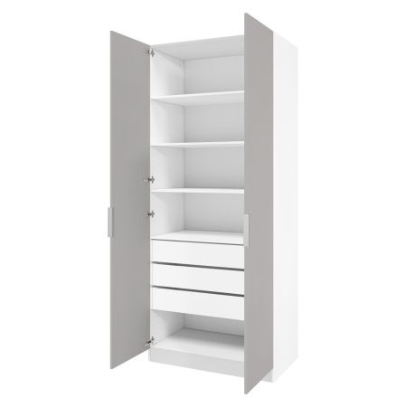 Шкаф 2-дверный распашной ЛАЙТ К1, 240х100х42, ЛДСП, Шиншилла серая, с ящиками и полками