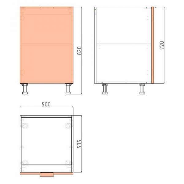 Корпус напольного шкафа ЛАЙТ под одну дверь ЛДСП белый 72х50х53,5 см