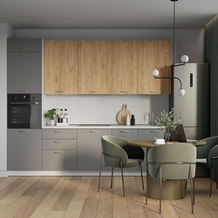 Кухонный гарнитур ЛАЙТ 238x285x60 см ЛДСП цвет Шиншилла Серая/Дуб золотой 10 секций