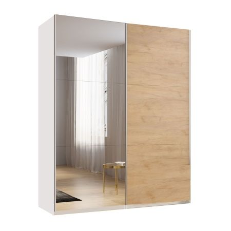 Шкаф-купе с зеркалом ЛАЙТ Е2, 220х160х58, ЛДСП, Дуб золотой, с полками и штангами