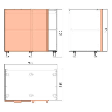 Корпус напольного углового шкафа ЛАЙТ под мойку под одну дверь с угловой планкой ЛДСП белый 72х90х53,5 см