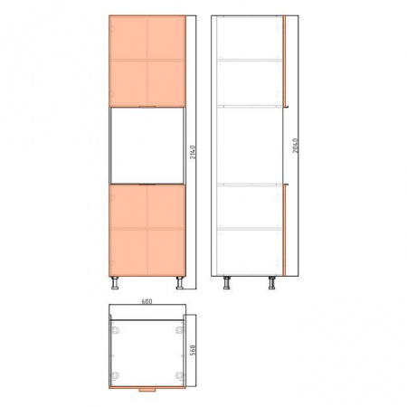 Корпус пенала ЛАЙТ для духового шкафа под две двери ЛДСП белый 204х60х56 см
