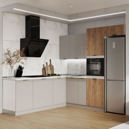 Кухонный гарнитур ЛАЙТ 214x210x195x60 см ЛДСП цвет Кашемир/Дуб золотой 10 секций