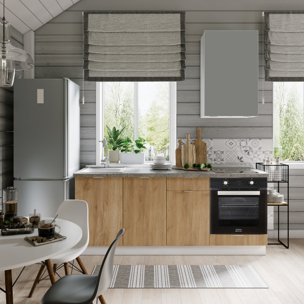 Кухонный гарнитур для дачи 242x200x60 см, ЛДСП, цвет Дуб золотой/Шиншилла серая, 5 секций