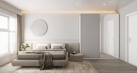 Шкаф-купе с зеркалом ЛАЙТ Е3, 220х120х58, ЛДСП, Шиншилла, с ящиками, полками и штангой