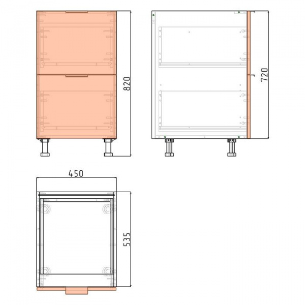 Модуль напольный 72х45х53,5 см ЛАЙТ Белый перламутр с двумя ящиками для кухни