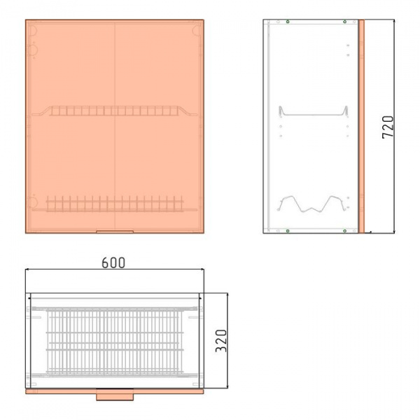 Модуль навесной 72х60х32 см ЛАЙТ Белый перламутр c двухуровневой сушилкой с одной дверью для кухни