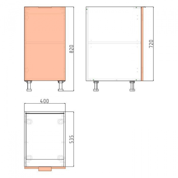 Корпус напольного шкафа ЛАЙТ под одну дверь ЛДСП белый 72х40х53,5 см
