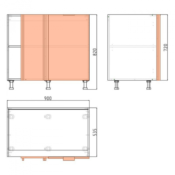 Модуль напольный угловой 72х90х53,5 см ЛАЙТ Белый перламутр с одной дверью для кухни